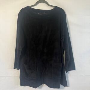 Susan Graver Tunic Sweater Womens 1X Black Front Pockets Cotton Blend Modest